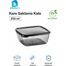 Dolphfin Kare Saklama Kabı 250 ml 10X10X4 cm Füme Şeffaf Siyah Kapaklı Bpa Içermez