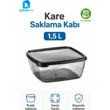 Dolphfin Kare Saklama Kabı 1,5 Litre Füme Şeffaf Siyah Kapaklı Buzdolabı Kabı Bpa Içermez