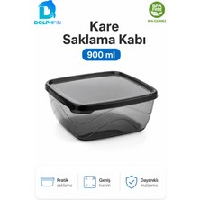 Dolphfin Kare Saklama Kabı 900 ml Füme Şeffaf Siyah Kapaklı Buzdolabı Kabı Bpa Içermez