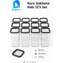 Dolphfin Kare Saklama Kabı 12'li Set Siyah 1900 ml 11 × 11 × 24,5 cm