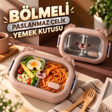 Bölmeli Çocuk Yemek Kutusu 304 Paslanmaz Çelik Sızdırmaz Kapaklı Sevimli Hayvan Tasarımlı Beslenme Kabı