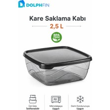 Dolphfin Kare Saklama Kabı 2,5 Litre 21X21X8,5 cm Füme Şeffaf Siyah Kapaklı Bpa Içermez