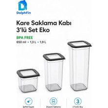 Dolphfin Kare Saklama Kabı 3'lü Set Siyah 650-1300-1900 ml
