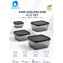 Dolphfin 4’lü Kare Saklama Kabı Seti Kapaklı 250 ml 500 ml 900 ml 1,5 L Bpa Içermez
