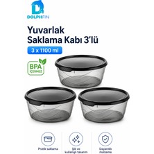 Dolphfin 3’lü Yuvarlak Saklama Kabı Seti 3x1,1 Litre Füme Şeffaf Siyah Kapaklı Bpa Içermez