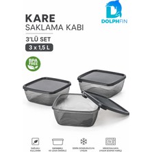 Dolphfin 3’lü Kare Saklama Kabı Seti 3x1,5 Litre Füme Şeffaf Siyah Kapaklı Bpa Içermez