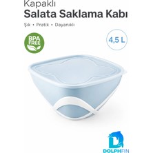 Dolphfin 4,5 L Kapaklı Salata Saklama Kabı Bpa Free Taşıma Saplı Mavi