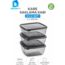 Dolphfin 3’lü Kare Saklama Kabı Seti 3X900 ml Füme Şeffaf Siyah Kapaklı Bpa Içermez