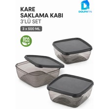 Dolphfin 3’lü Kare Saklama Kabı Seti 3X500 ml Füme Şeffaf Siyah Kapaklı Bpa Içermez