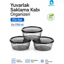 Dolphfin 3’lü Yuvarlak Saklama Kabı Seti 3x1,75 Litre Füme Şeffaf Siyah Kapaklı Bpa Içermez