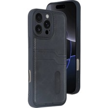 iPhone 16 Pro Kılıf Sara Kartvizitli Deri Kılıf - Siyah