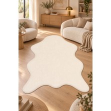 Sisem Peluş Post Şeklinde Salon Antre Halısı Yumuşak Kaymaz Taban Yıkanabilir Modern Krem Polyester