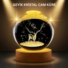 Efnaz Style LED Işıklı Geyikli Kristal Küre Ahşap Standlı Modern Dekor Lamba