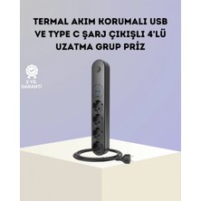 Pileli Store Akım Korumalı Çoklu Priz 4’lü 2 USB 1 Type-C 2500W Güçlü Tasarım