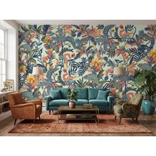 Desenlik Renkli Bukalemun ve Tropikal Yapraklar Duvar Kağıdı - Salon ve Yatak Odası MWC2202 - 150 x 100 cm