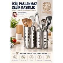 Transformacion Ikili Tezgah Üstü Kaşıklık Çatal Bıçak Standı Kurutmalık - Taşınabilir  18/10 Paslanmaz Çelik  723752