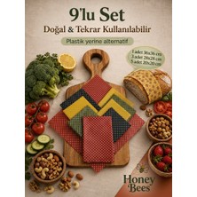 Home Honeybees 9'lu Set Balmumu Kumaş Ambalaj Bezi - Puantiyeli Yıkanabilir Doğal & Tekrar Kullanılabilir Gıda Saklama Örtüsü