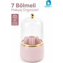 Dolphfin 7 Bölmeli Kapaklı Makyaj Organizeri Fırça Ruj Kozmetik Düzenleyici Pembe