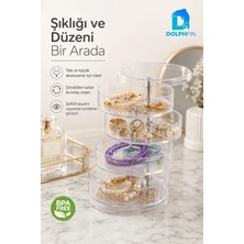 Dolphfin Şeffaf Kulak Çubuğu Kutusu Kapaklı Pamukluk ve Banyo Organizeri 4 Katlı Silindir Takı ve Makyaj Organizer