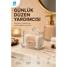 Dolphfin Şeffaf Kapaklı Kulak Çubuğu ve Pamukluk Banyo Makyaj Organizer Kutusu