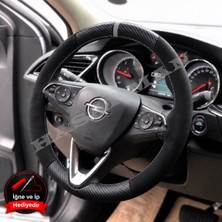 Hasakman Opel Corsa F Dikme Direksiyon Kılıfı Alcantara Süet Mat Karbon Gri Yüzük ve Dikiş 2019-2023