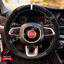 Hasakman Fiat Fiorino Dikme Direksiyon Kılıfı Alcantara Süet Mat Karbon Beyaz Yüzük ve Dikiş 2017-2021