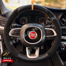 Hasakman Fiat Pratico Dikme Direksiyon Kılıfı Alcantara Süet Mat Karbon Taba Yüzük ve Dikiş 2015-2022