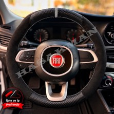 Hasakman Fiat Fiorino Dikme Direksiyon Kılıfı Alcantara Süet Mat Karbon Gri Yüzük ve Dikiş 2017-2021