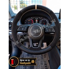 Hasakman Audi Q2 Dikme Direksiyon Kılıfı Alcantara Süet Mat Karbon Bej Yüzük ve Dikiş 2016-2020
