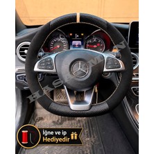 Hasakman Mercedes W205 Dikme Direksiyon Kılıfı Alcantara Süet Mat Karbon Bej Yüzük ve Dikiş 2014-2018