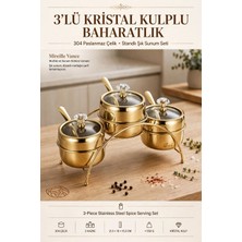 Transformacion GOLD  3'lü Standlı Baharatlık Tuzluk Takımı Kristal Kulplu Şık Lüks Sosluk Seti  18/10 Paslanmaz Çelik 723754