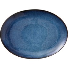Merfi Store Seramikten Servis Tabağı, 45 x 34 Cm, Siyah/koyu Mavi