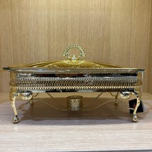 Merfi Store Altın Kaplama Isıtıcılı Dikdörtgen Yemek Servis 38 x 20 x 18.5 cm