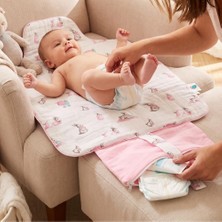 Merfi Store Deux Lapıns% 100 Pamuk Çantalı Pratik Katlanabilir Alt Değiştirme Matı - Bébé Lapin Rose PAD1019