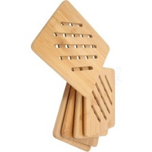Merfi Store Bambu Nihale Isıya Dayanıklı Ahşap Tencere ve Tava Altlığı Kaymaz Mutfak Servis Ürünü (Kare)