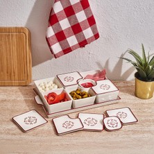 Merfi Store Aryıldız Bird Red 15 Parça Dikdörtgen Tepsili Kahvaltılık Seti