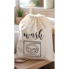 Merfi Store Sade Tasarım Wash Desenli Ham Bez Kumaş Çok Amaçlı Kirli Çamaşır Torbası 40X50 (1 Adet) (Model 2)