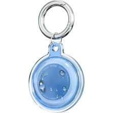 Merfi Store Airtag Için Su Geçirmez Ultra Şeffaf Görünümlü Silikon Kılıf ve Anahtarlık (Mavi)