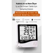 Merfi Store Htc-2 Dijital Termometre Saat Nem ve Sıcaklık Ölçer Iç Dış Mekan