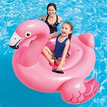 Merfi Store Büyük Boy Flamingo Binici Şişme Deniz Yatağı 140X125X90 cm 2 Tutma Kollu Havuz Oyuncağı Yama Hediyeli