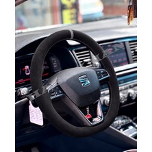 Hasakman Seat Toledo Mk4 Dikme Direksiyon Kılıfı Alcantara Süet Mat Karbon Gri Yüzük ve Dikiş 2018-2019