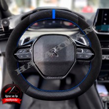 Hasakman Peugeot Partner Dikme Direksiyon Kılıfı Alcantara Süet Mat Karbon Mavi Yüzük ve Dikiş 2021-2024