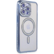 iPhone 15 Pro Kılıf Joke Simli Magneticsafe Kılıf - Mavi