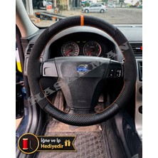 Hasakman Volvo V50 Dikme Direksiyon Kılıfı Alcantara Süet Mat Karbon Taba Yüzük ve Dikiş 2004-2012