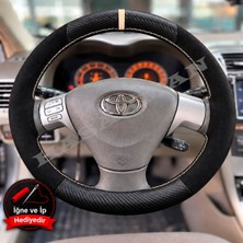 Hasakman Toyota Corolla Verso E120 Dikme Direksiyon Kılıfı Alcantara Süet Mat Karbon Bej Yüzük ve Dikiş 2001-2004