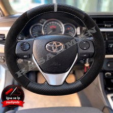 Hasakman Toyota Corolla E170 Dikme Direksiyon Kılıfı Alcantara Süet Mat Karbon Gri Yüzük ve Dikiş 2013-2019