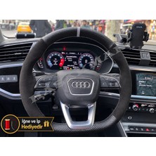 Hasakman Audi Q3 Dikme Direksiyon Kılıfı Alcantara Süet Mat Karbon Gri Yüzük ve Dikiş 2018-2026