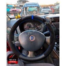 Hasakman Fiat Marea Dikme Direksiyon Kılıfı Alcantara Süet Mat Karbon Mavi Yüzük ve Dikiş 2002-2007