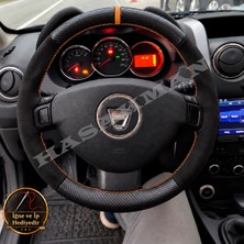 Hasakman Dacia Stepway Dikme Direksiyon Kılıfı Alcantara Süet Mat Karbon Taba Yüzük ve Dikiş 2012-2016