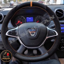 Hasakman Dacia Logan Dikme Direksiyon Kılıfı Alcantara Süet Mat Karbon Taba Yüzük ve Dikiş 2017-2020